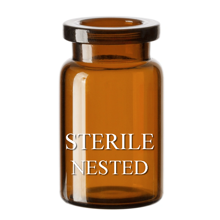 ISO 6R Amber Sterile Open Vials, Depyrogenated, Nested Tray of 96 pieces