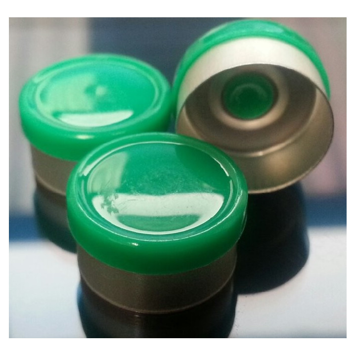 13mm West Gloss Flip Cap Vial Seal, Green, Bag 1000